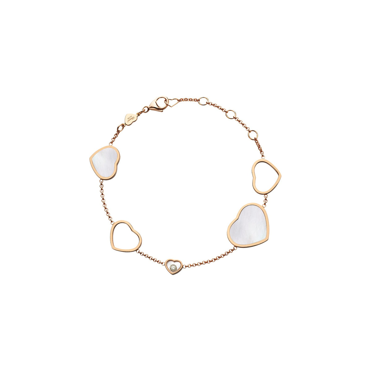 Chopard Happy Hearts bracelet in 18k ethical rose gold with moving diamonds and mother of pearl