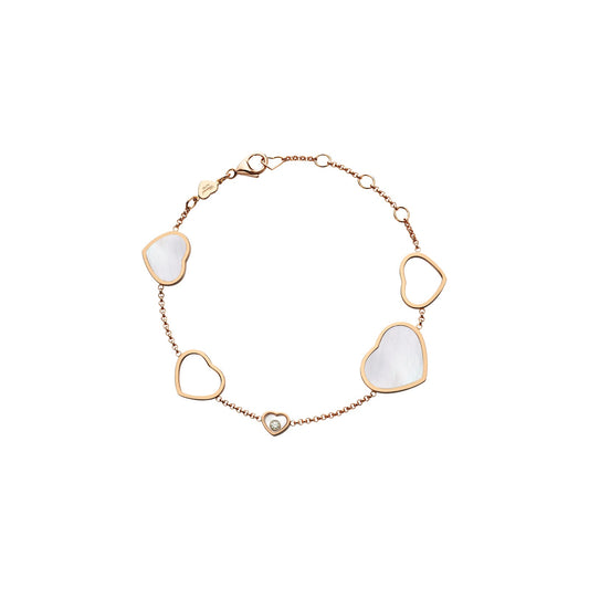 Chopard Happy Hearts bracelet in 18k ethical rose gold with moving diamonds and mother of pearl