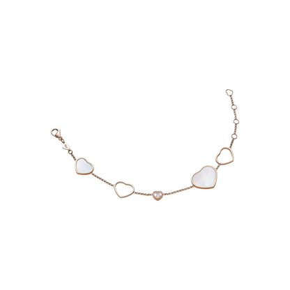 Chopard Happy Hearts bracelet in 18k ethical rose gold with moving diamonds and mother of pearl view 2