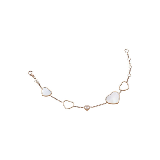 Chopard Happy Hearts bracelet in 18k ethical rose gold with moving diamonds and mother of pearl view 2