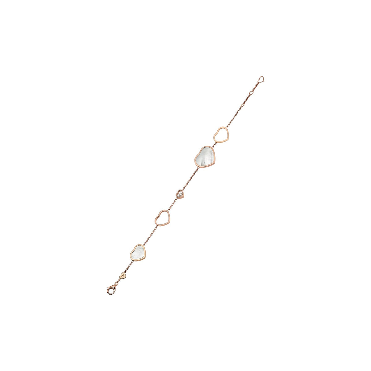 Chopard Happy Hearts bracelet in 18k ethical rose gold with moving diamonds and mother of pearl view 3