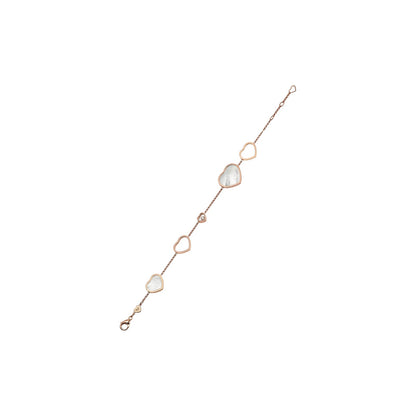 Chopard Happy Hearts bracelet in 18k ethical rose gold with moving diamonds and mother of pearl view 3