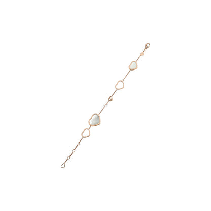 Chopard Happy Hearts bracelet in 18k ethical rose gold with moving diamonds and mother of pearl view 4