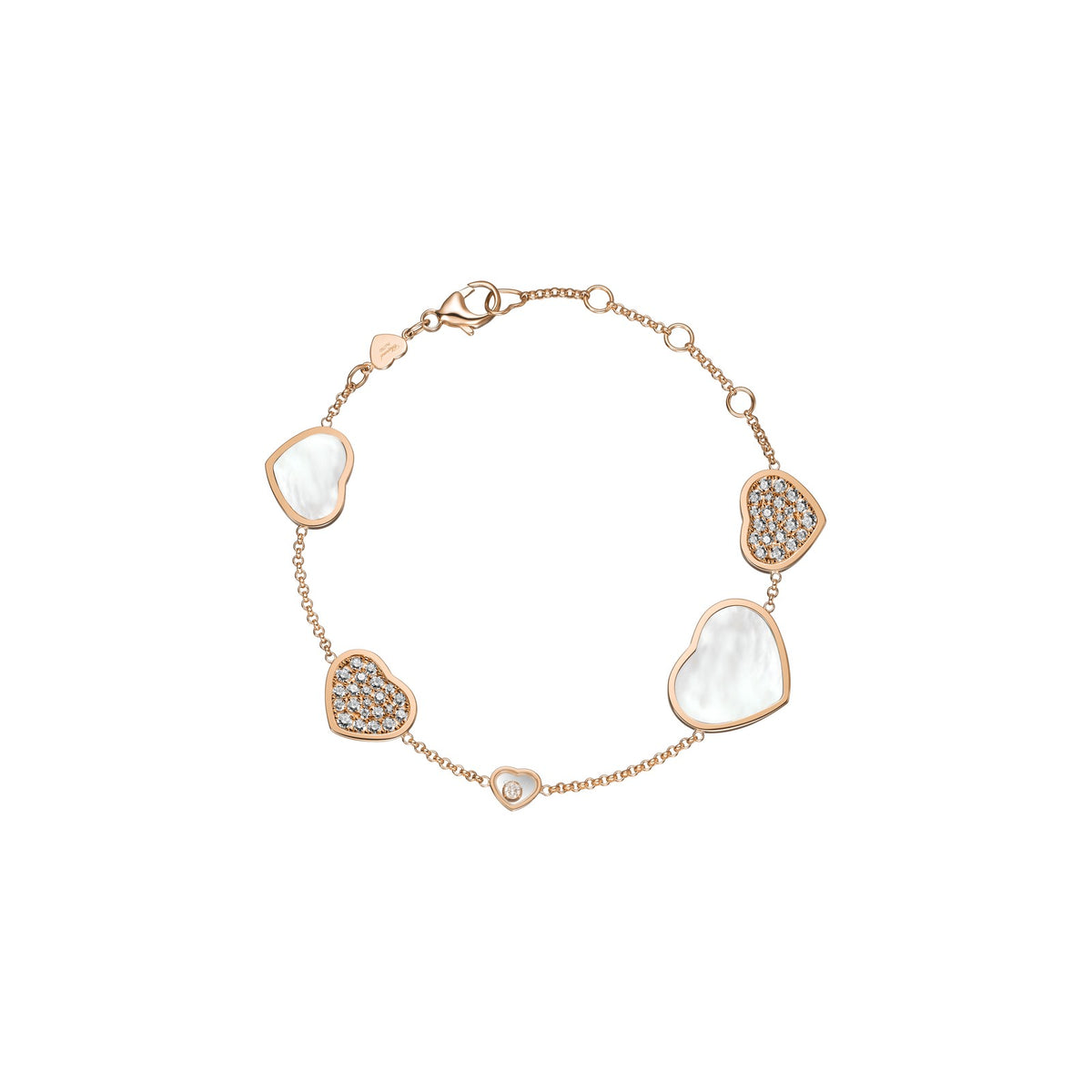Chopard Happy Hearts bracelet in 18k ethical rose gold with moving diamonds and mother of pearl