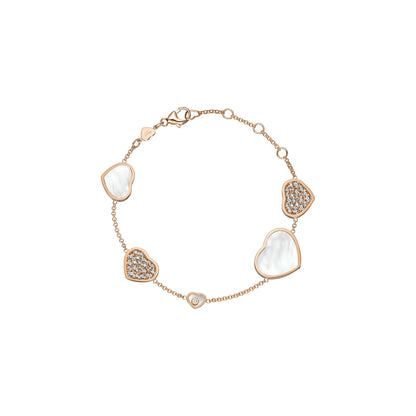 Chopard Happy Hearts bracelet in 18k ethical rose gold with moving diamonds and mother of pearl