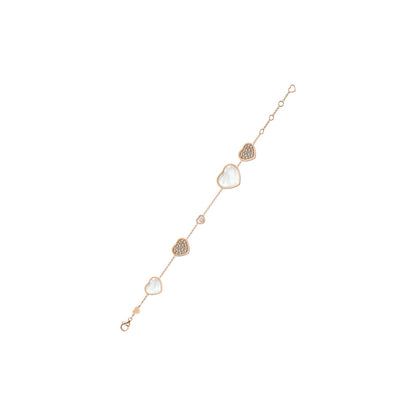 Chopard Happy Hearts bracelet in 18k ethical rose gold with moving diamonds and mother of pearl view 2