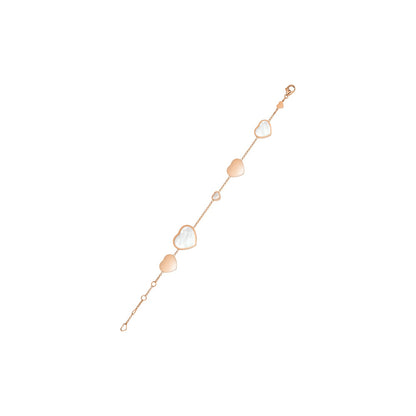 Chopard Happy Hearts bracelet in 18k ethical rose gold with moving diamonds and mother of pearl view 3