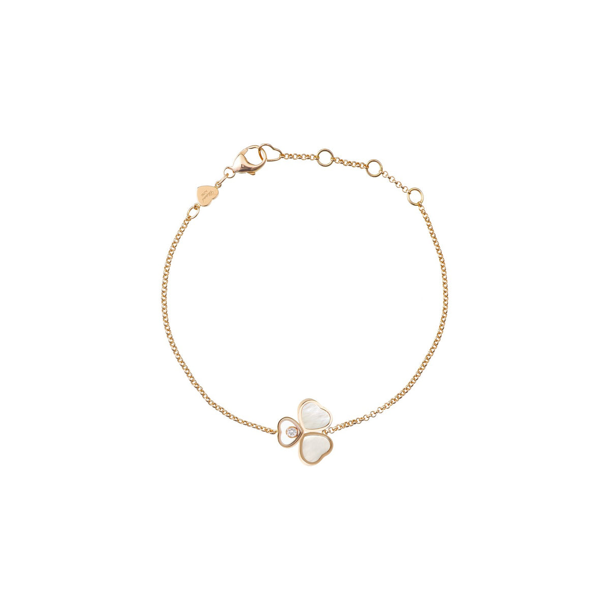 Chopard Happy Hearts bracelet in 18k ethical rose gold with moving diamonds and mother of pearl