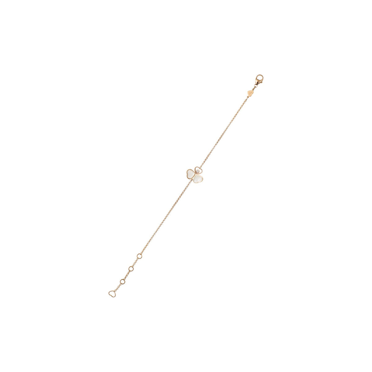 Chopard Happy Hearts bracelet in 18k ethical rose gold with moving diamonds and mother of pearl view 2