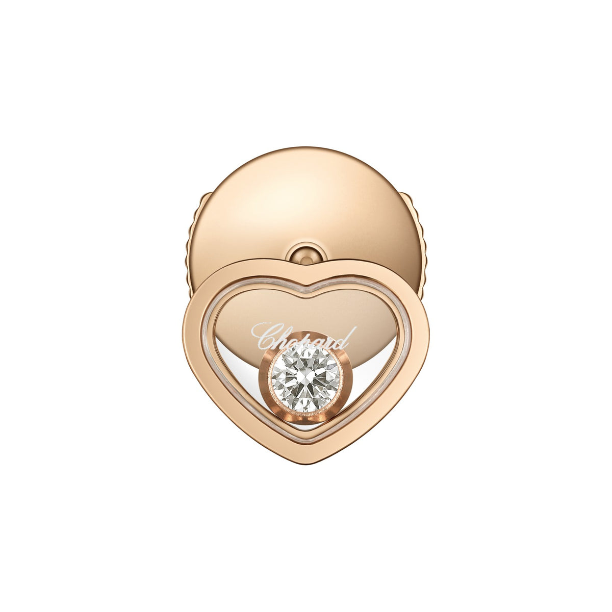 Chopard Happy Hearts earring in 18k ethical rose gold with moving diamonds view 3