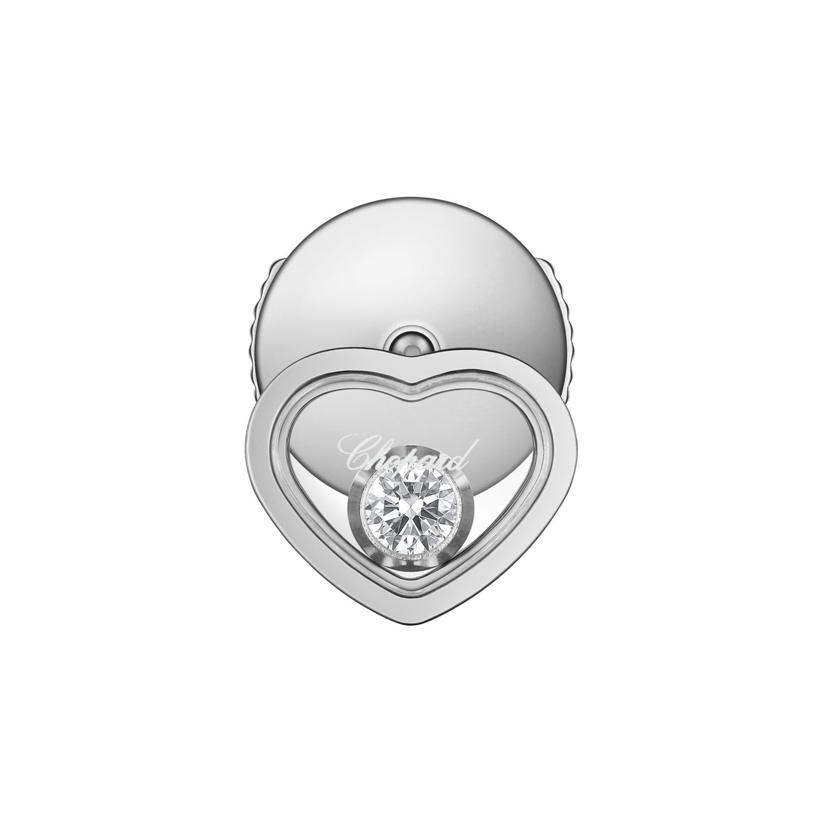 Chopard Happy Hearts earring in 18k ethical white gold with moving diamonds view 3