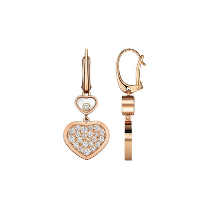 Chopard Happy Hearts earrings in 18k ethical rose gold with moving diamonds view 2