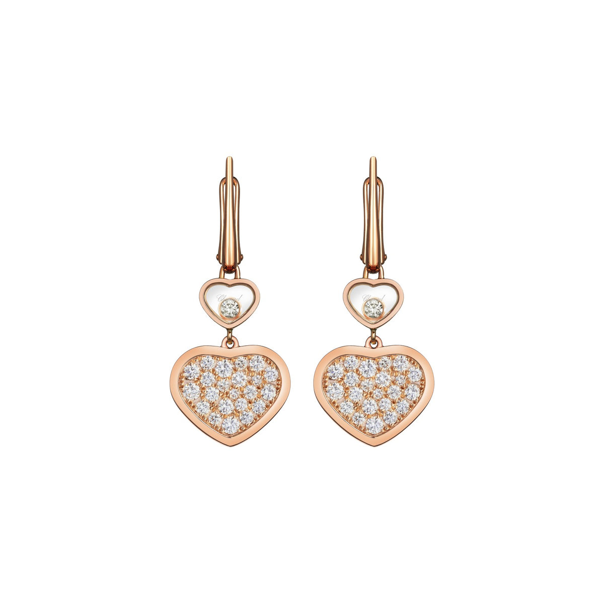 Chopard Happy Hearts earrings in 18k ethical rose gold with moving diamonds view 3