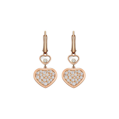Chopard Happy Hearts earrings in 18k ethical rose gold with moving diamonds view 3