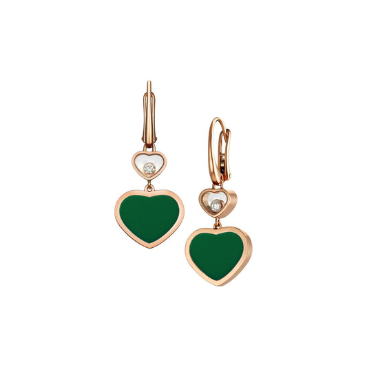 Chopard Happy Hearts earrings in 18k ethical rose gold with diamonds and agate