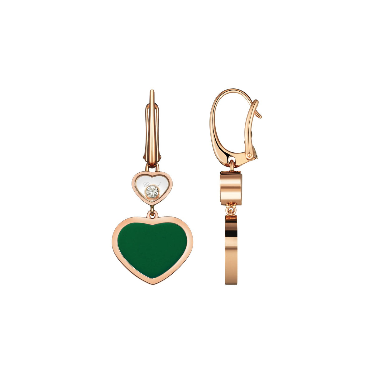 Chopard Happy Hearts earrings in 18k ethical rose gold with diamonds and agate view 2