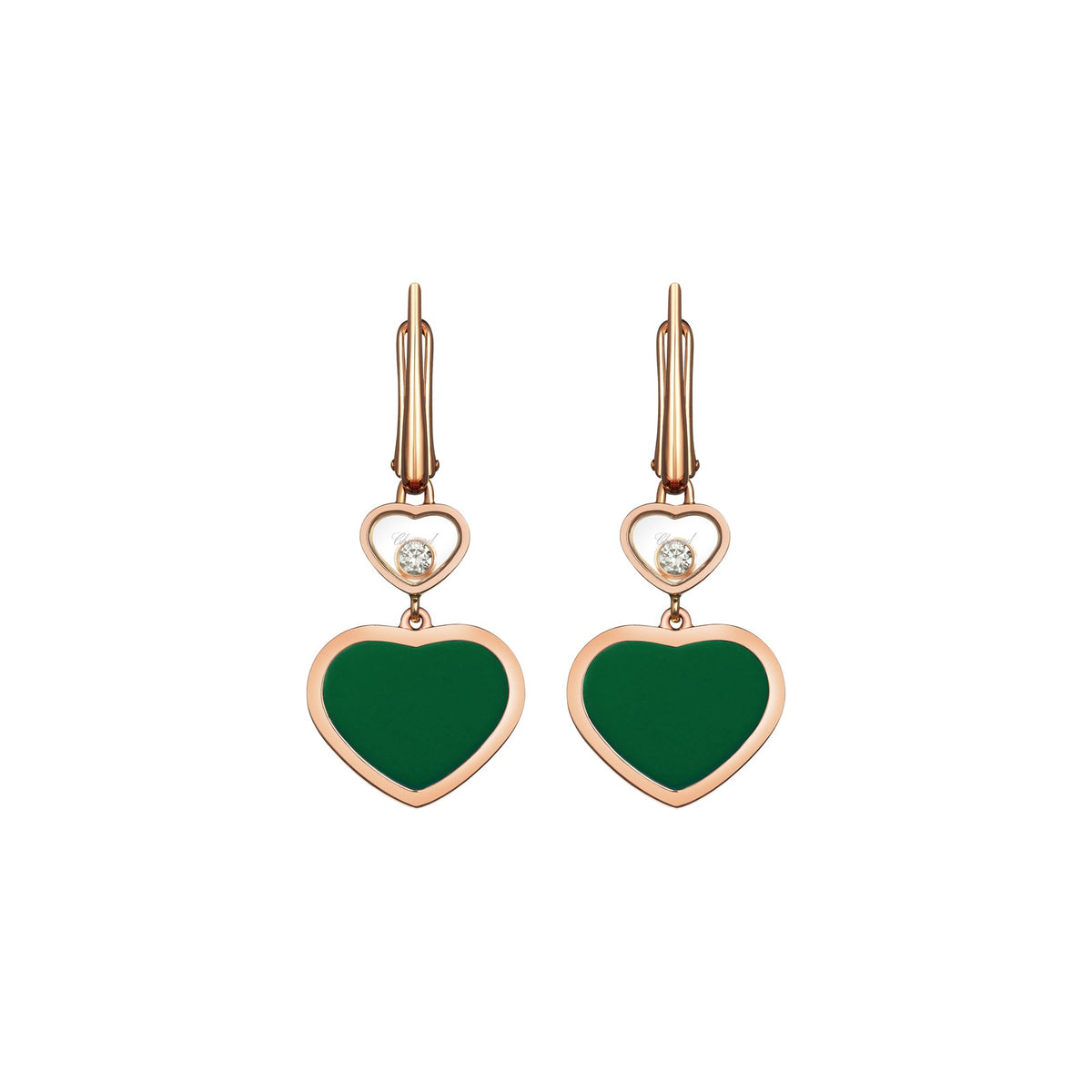 Chopard Happy Hearts earrings in 18k ethical rose gold with diamonds and agate view 3