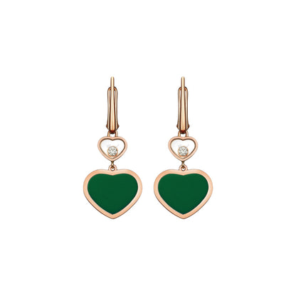Chopard Happy Hearts earrings in 18k ethical rose gold with diamonds and agate view 3