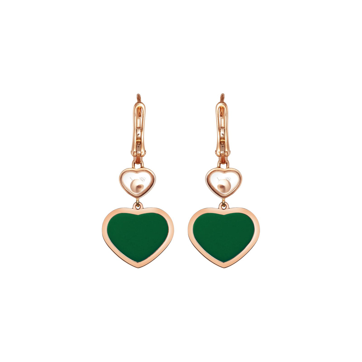 Chopard Happy Hearts earrings in 18k ethical rose gold with diamonds and agate view 4