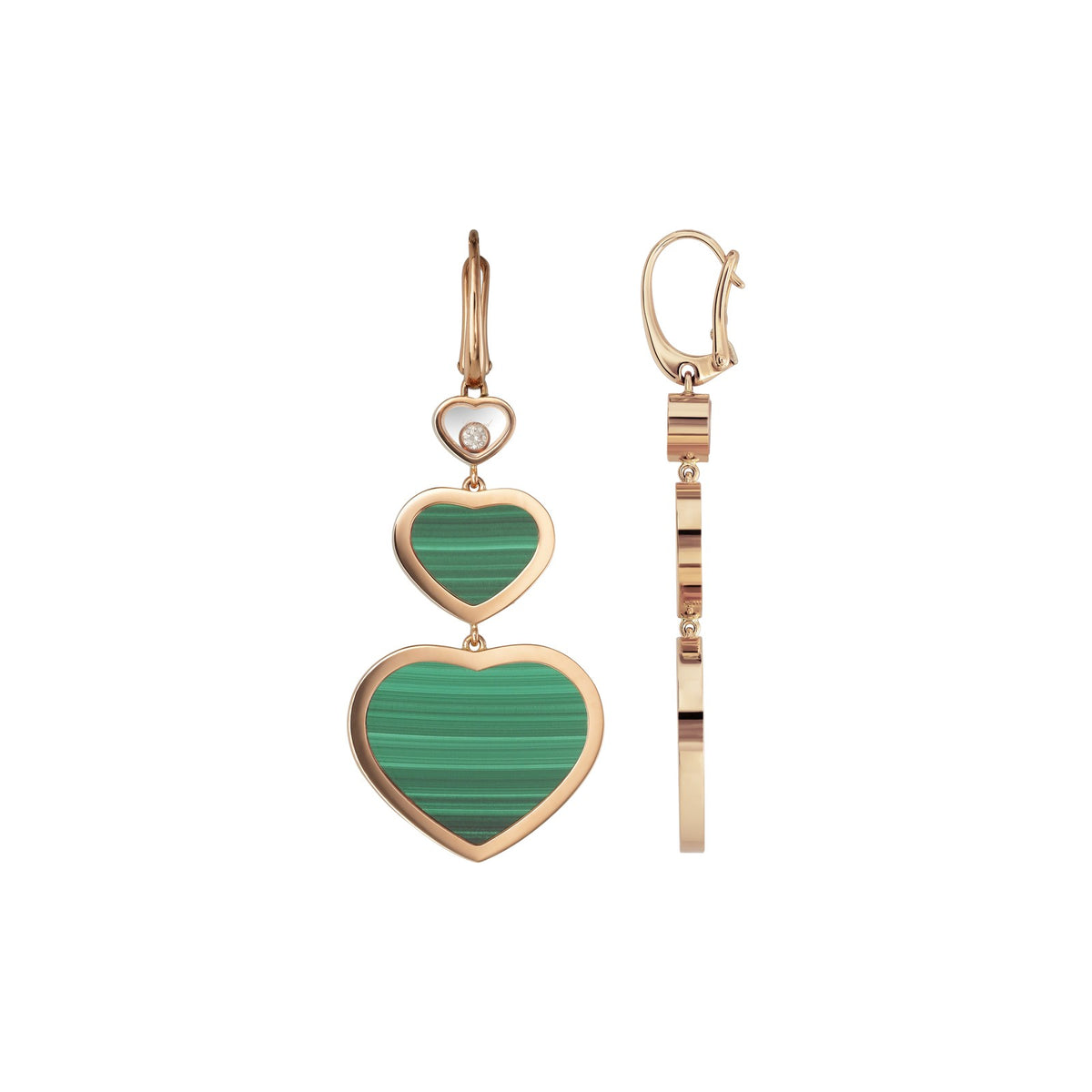 Chopard Happy Hearts earrings in 18k ethical rose gold with malachite view 2