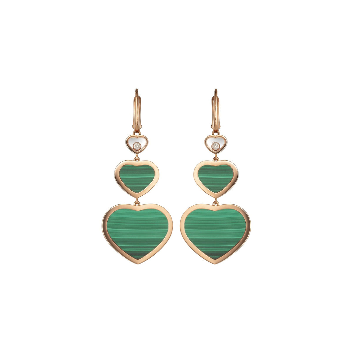 Chopard Happy Hearts earrings in 18k ethical rose gold with malachite view 3