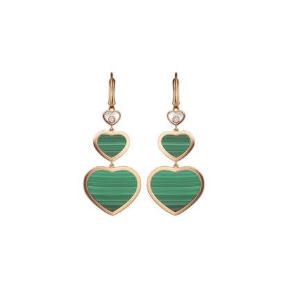 Chopard Happy Hearts earrings in 18k ethical rose gold with malachite view 3
