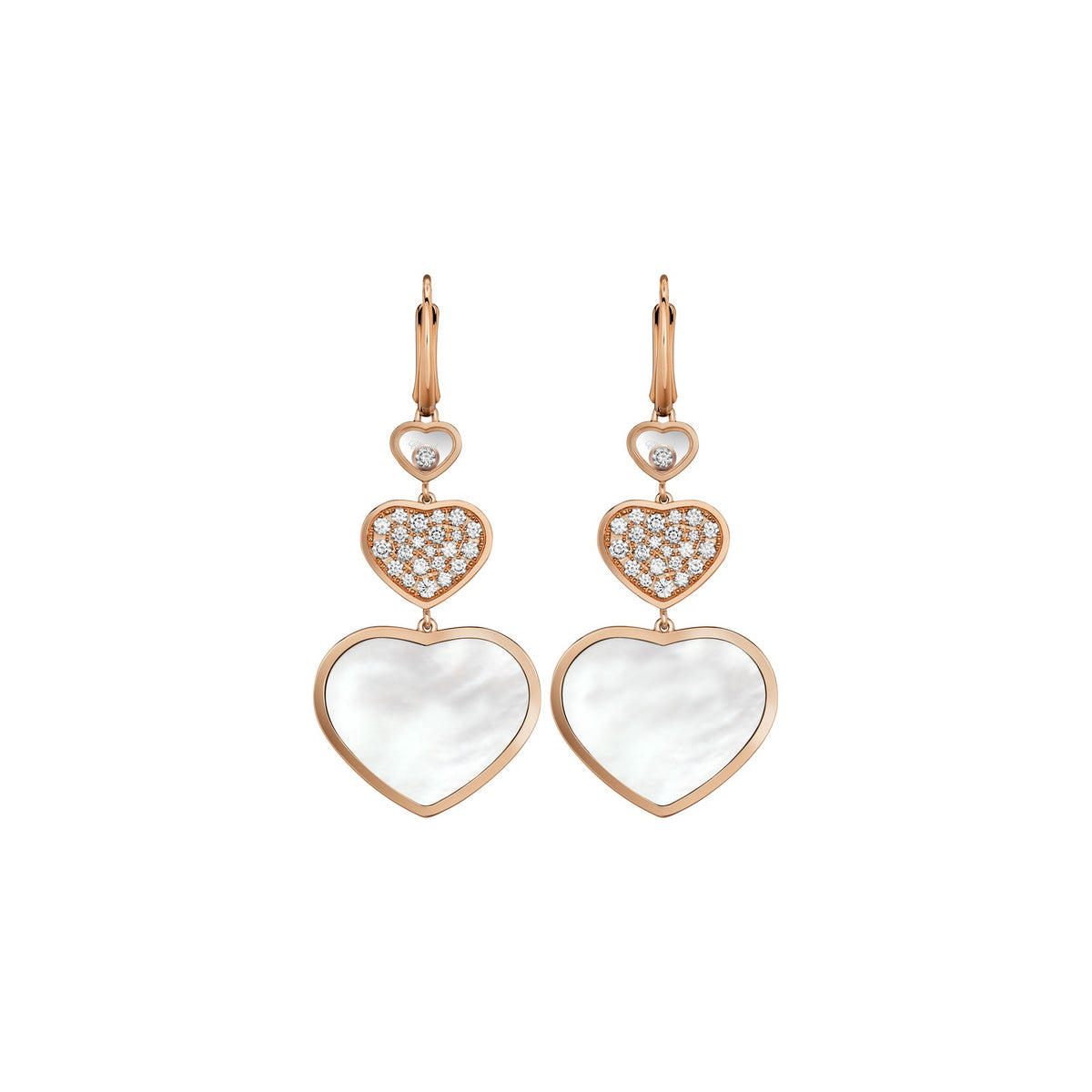 Chopard Happy Hearts earrings in 18k ethical rose gold with mother of pearl view 3