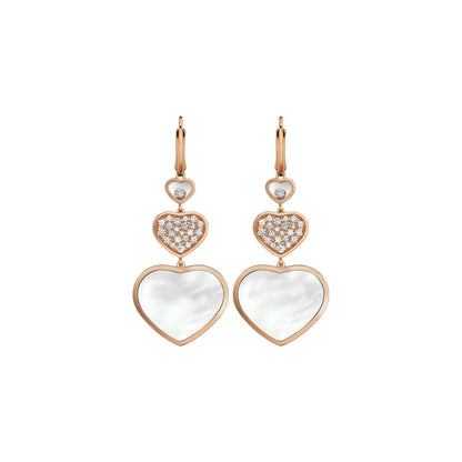 Chopard Happy Hearts earrings in 18k ethical rose gold with mother of pearl view 3