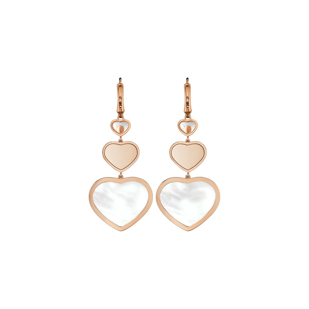 Chopard Happy Hearts earrings in 18k ethical rose gold with mother of pearl view 4