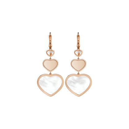 Chopard Happy Hearts earrings in 18k ethical rose gold with mother of pearl view 4