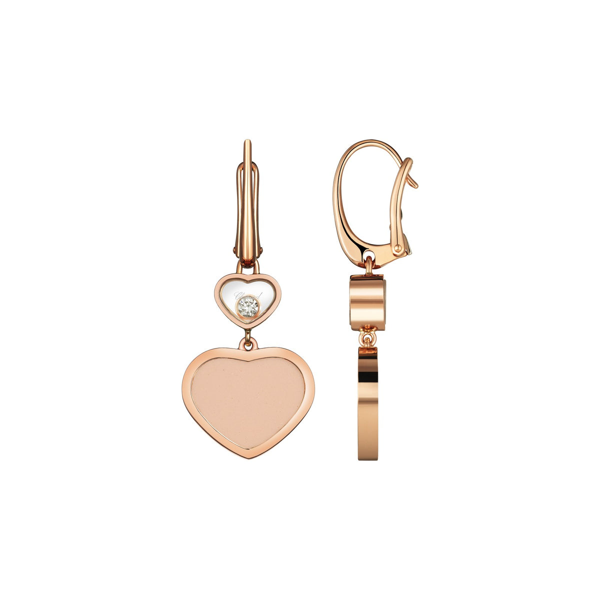 Chopard Happy Hearts earrings in 18k ethical rose gold with moving diamonds view 2