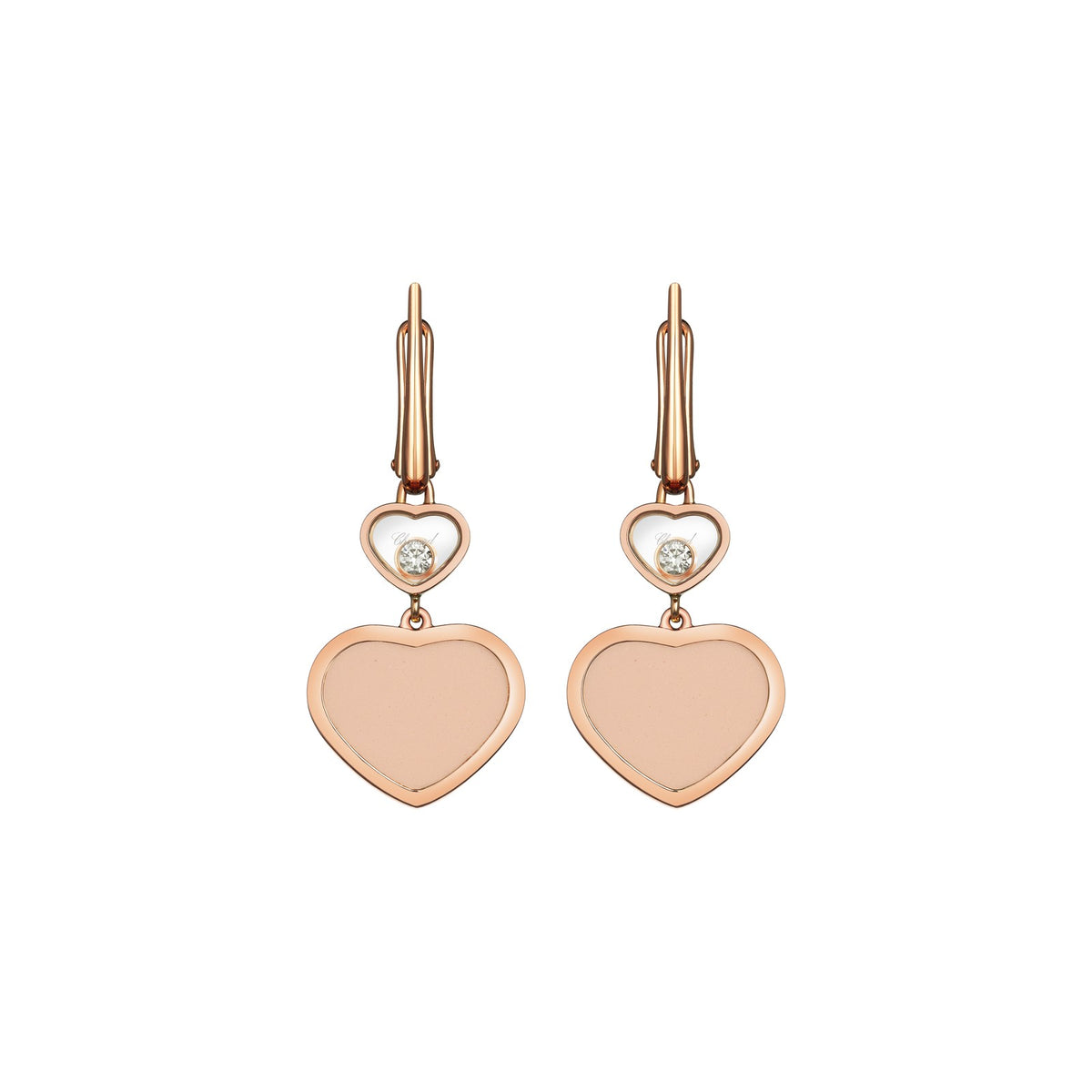 Chopard Happy Hearts earrings in 18k ethical rose gold with moving diamonds view 3