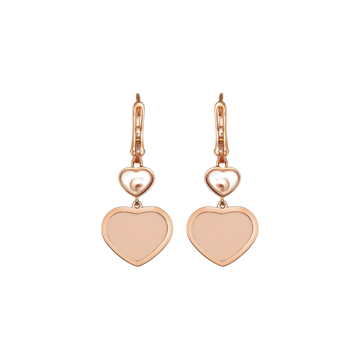 Chopard Happy Hearts earrings in 18k ethical rose gold with moving diamonds view 4