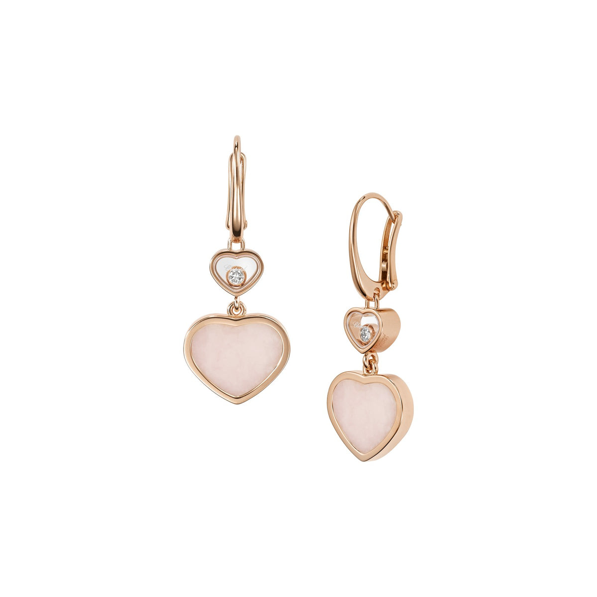 Chopard Happy Hearts earrings in 18k ethical rose gold with moving diamonds and opals