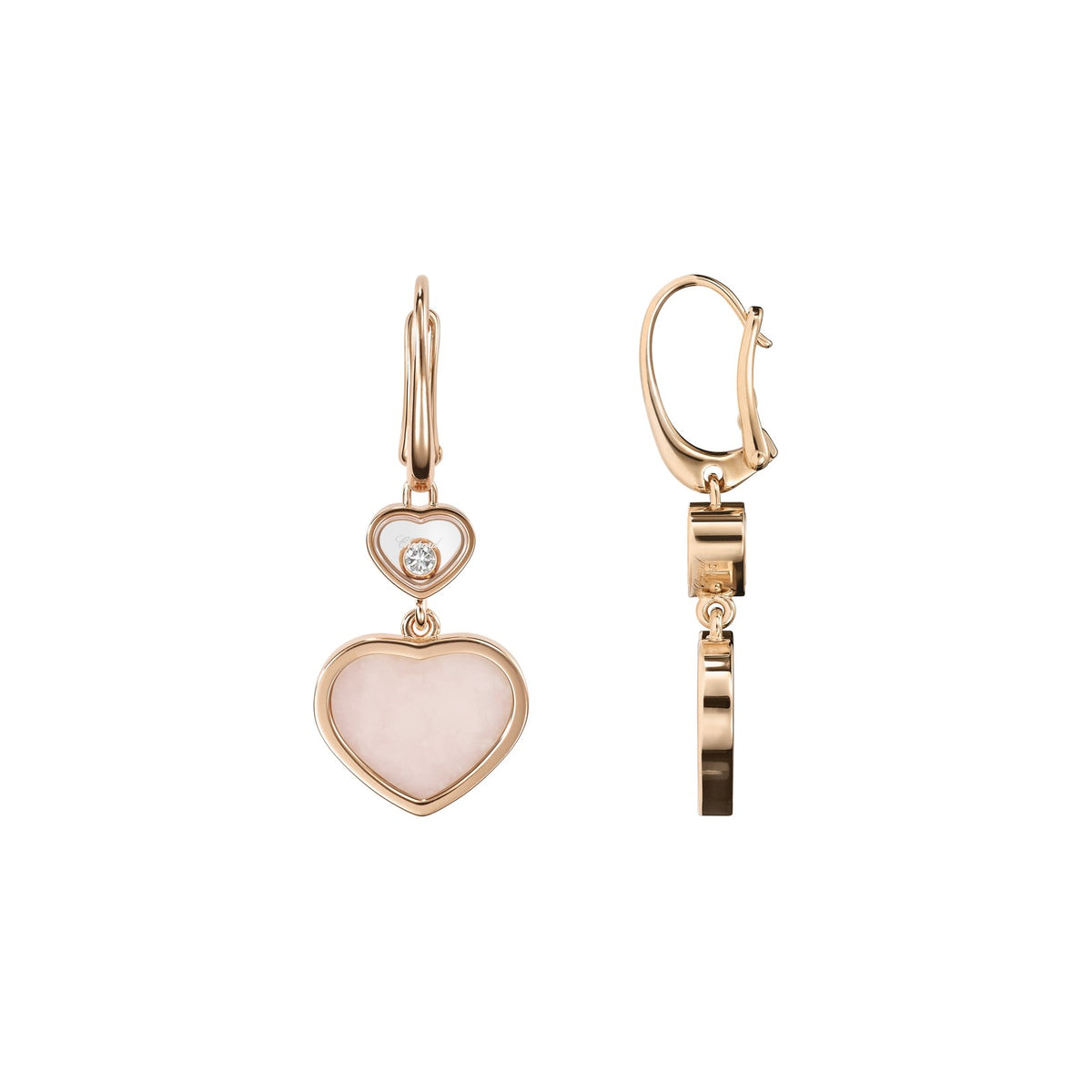 Chopard Happy Hearts earrings in 18k ethical rose gold with moving diamonds and opals view 2