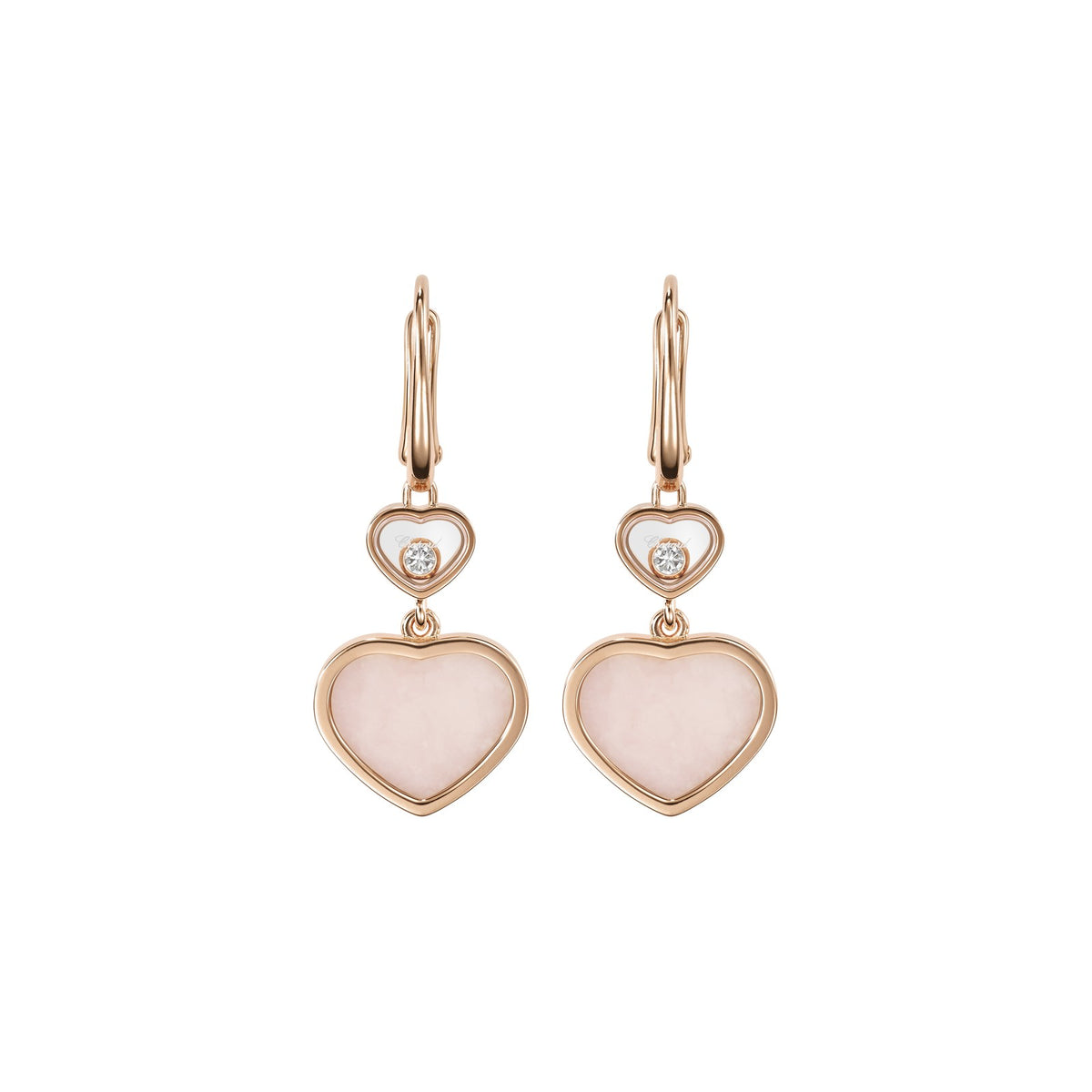 Chopard Happy Hearts earrings in 18k ethical rose gold with moving diamonds and opals view 3