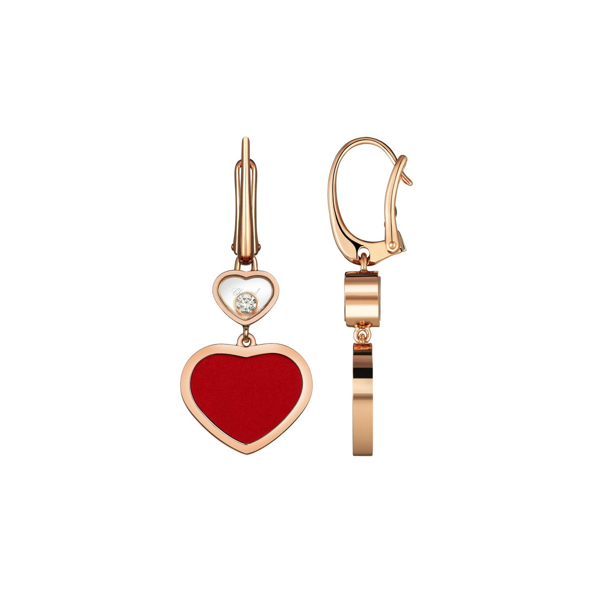 Chopard Happy Hearts earrings in 18k ethical rose gold with moving diamonds view 2