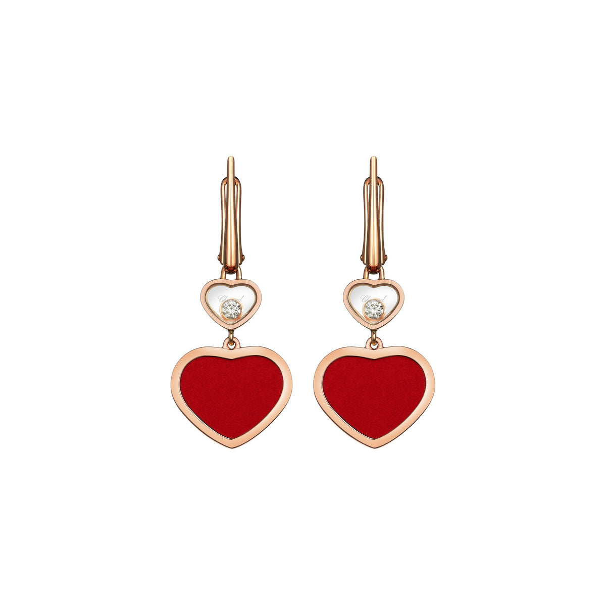 Chopard Happy Hearts earrings in 18k ethical rose gold with moving diamonds view 3
