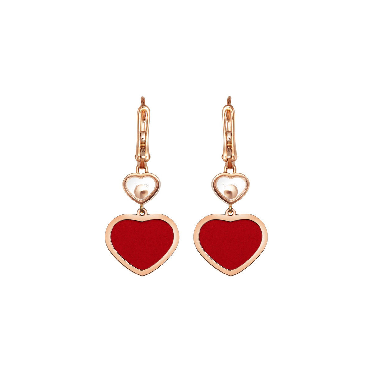 Chopard Happy Hearts earrings in 18k ethical rose gold with moving diamonds view 4