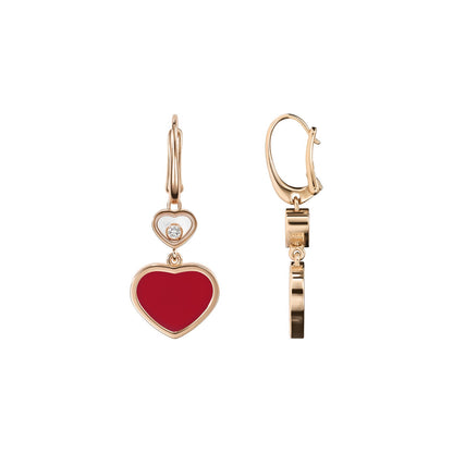 Chopard Happy Hearts earrings in 18k ethical rose gold with moving diamonds and carnelian view 2