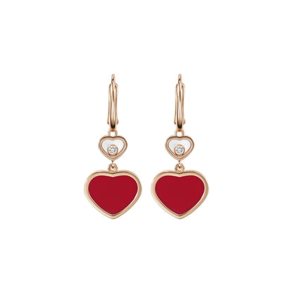 Chopard Happy Hearts earrings in 18k ethical rose gold with moving diamonds and carnelian view 3