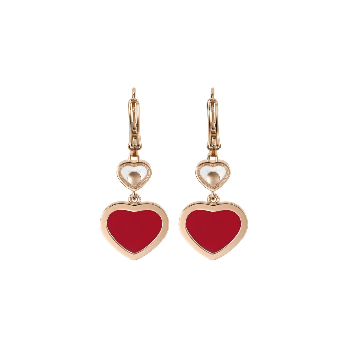 Chopard Happy Hearts earrings in 18k ethical rose gold with moving diamonds and carnelian view 4