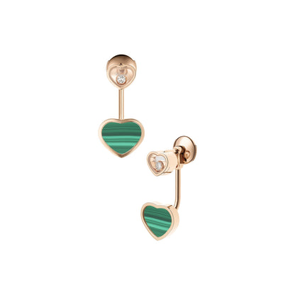 Chopard Happy Hearts earrings in 18k ethical rose gold with moving diamonds and malachite
