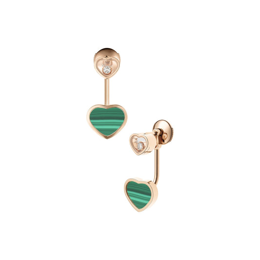 Chopard Happy Hearts earrings in 18k ethical rose gold with moving diamonds and malachite