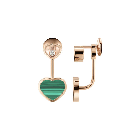 Chopard Happy Hearts earrings in 18k ethical rose gold with moving diamonds and malachite view 2