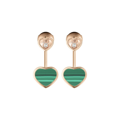 Chopard Happy Hearts earrings in 18k ethical rose gold with moving diamonds and malachite view 3