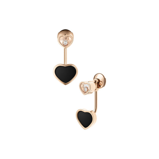 Chopard Happy Hearts earrings in 18k ethical rose gold with moving diamonds and onyx