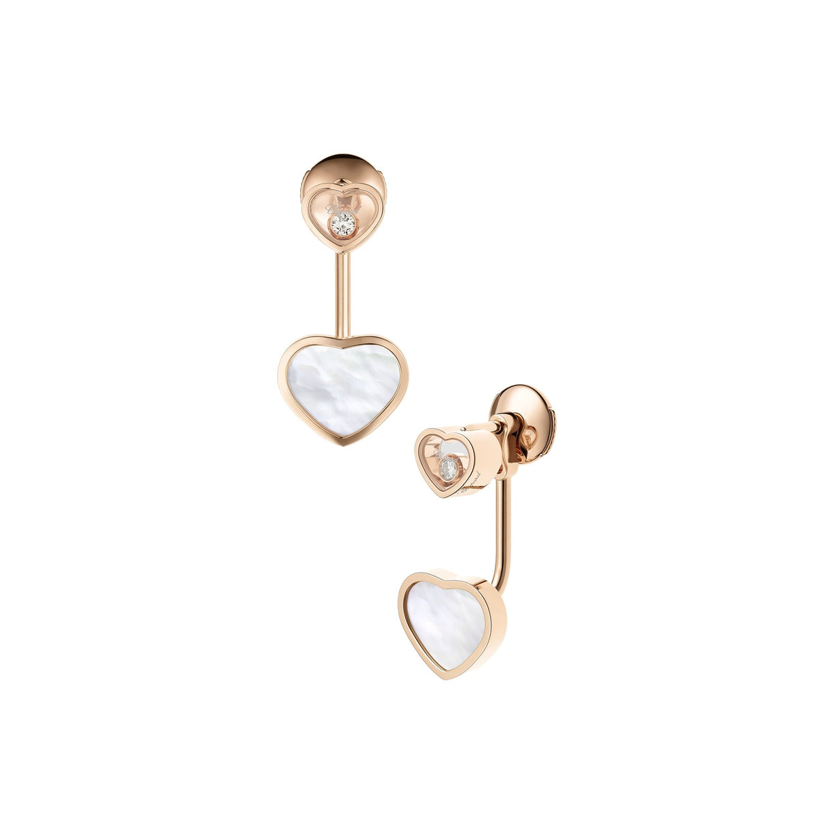 Chopard Happy Hearts earrings in 18k ethical rose gold with moving diamonds and mother of pearl