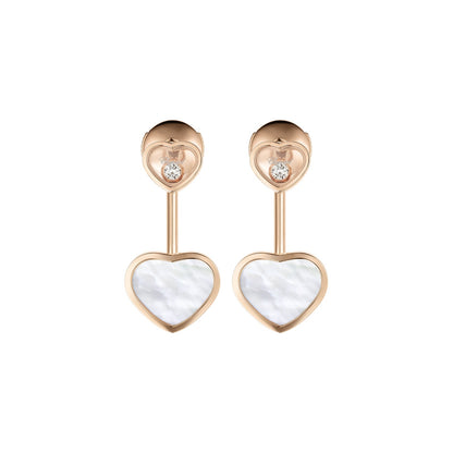 Chopard Happy Hearts earrings in 18k ethical rose gold with moving diamonds and mother of pearl view 3