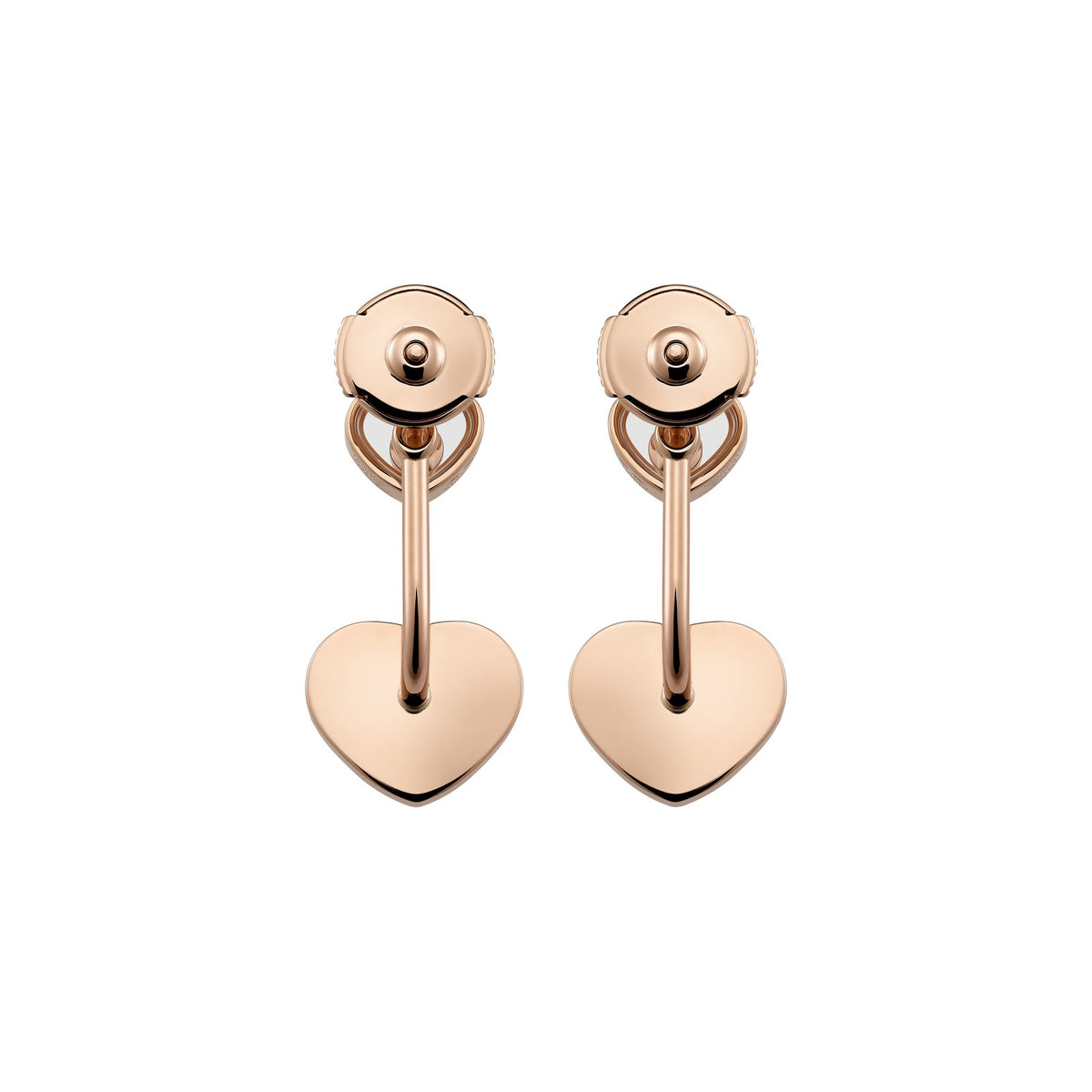 Chopard Happy Hearts earrings in 18k ethical rose gold with moving diamonds and mother of pearl view 4